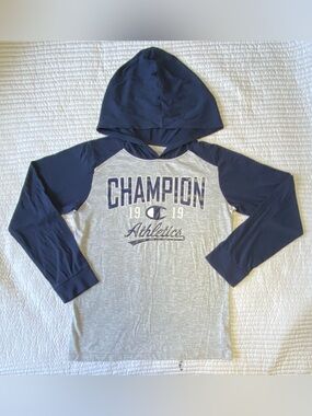 Champion Navy & Gray Hooded Raglan Athletic Tee